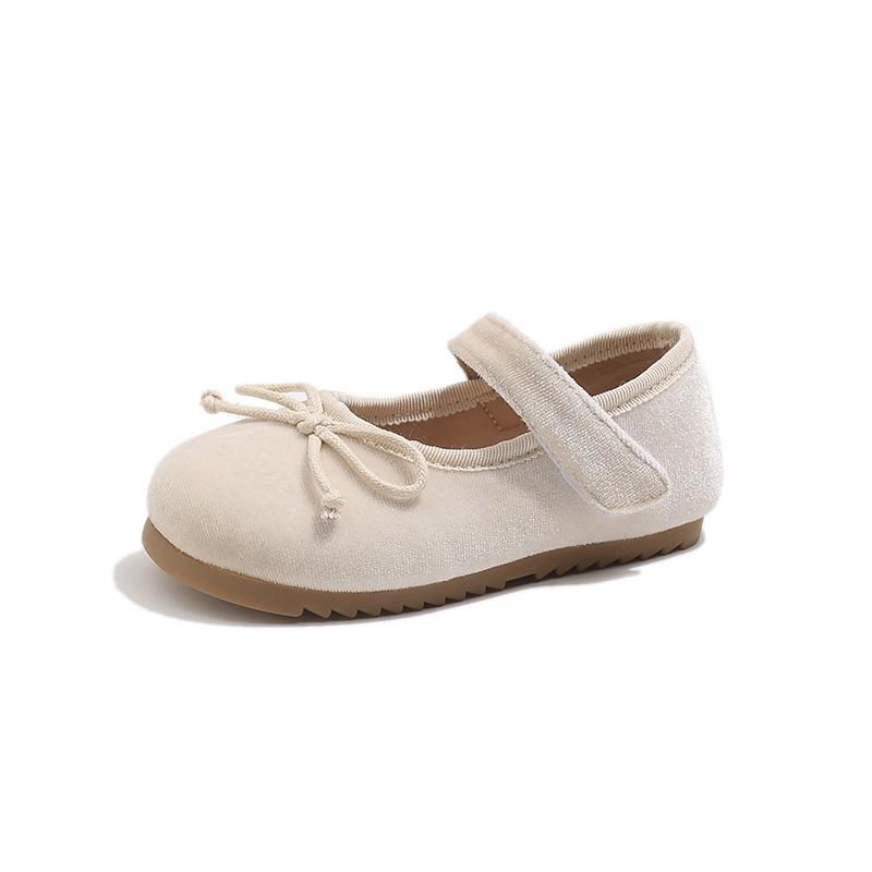 Korean Velvet Girls' Bow Princess Shoes - Retro, Versatile, Shallow Mouth for Spring & Autumn