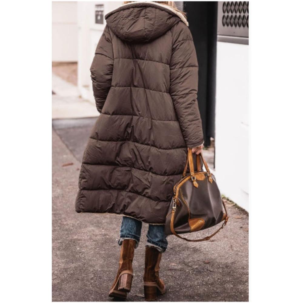 Solid Color Double-Sided Wear Hooded Cotton Coat, Thickened Slim Fit Long Sleeve Long Open Front Jacket