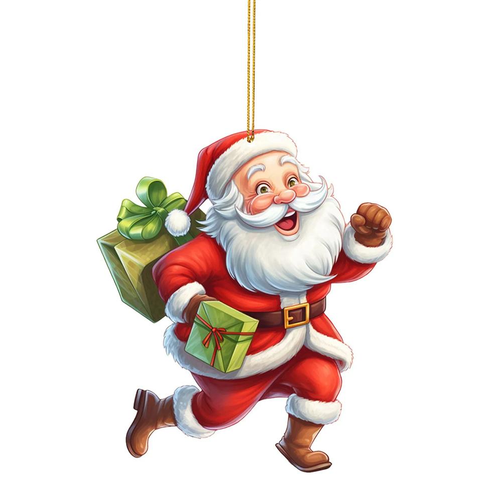 

Funny Santa Claus Pendant Xmas Tree Decoration Flat 2D Acrylic Cartoon Running Santa Claus Home Party Decoration Supplies New