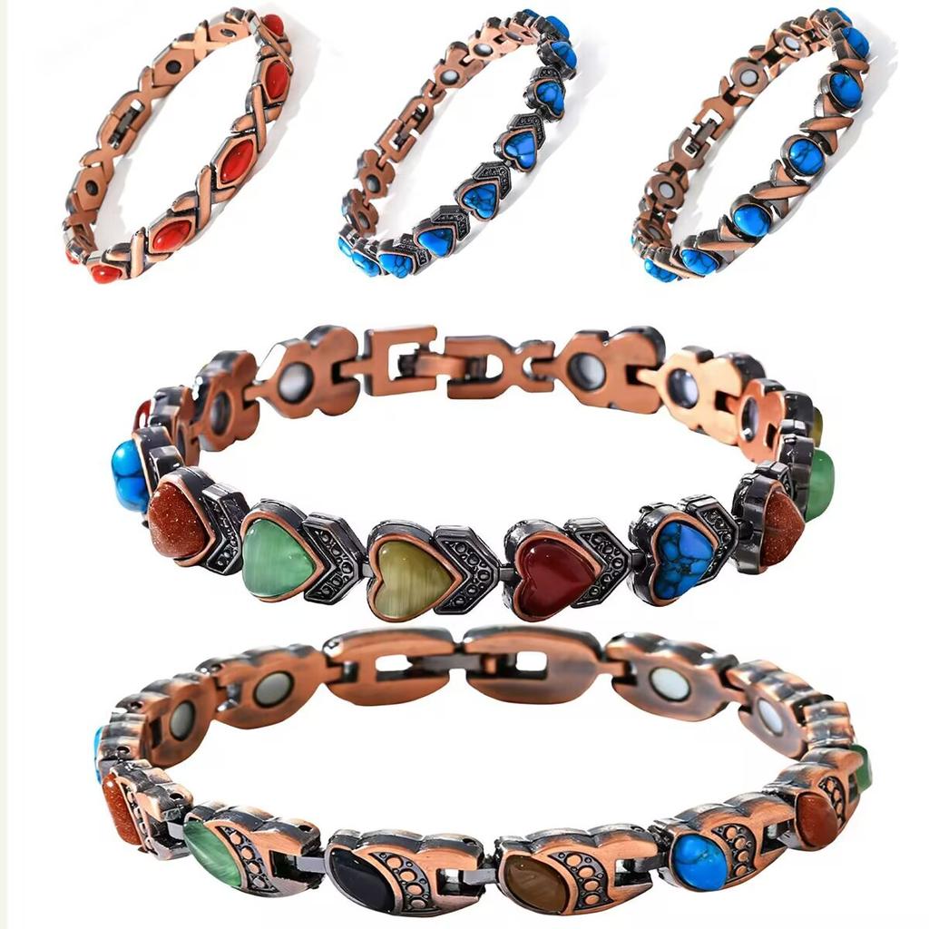Braccialetto Magnetico Turchese Europeo e Americano Rame Rosso Antico Spazzolato Retrò Creativo Braccialetto Magnetico Lega di Zinco Braccialetto per Coppia