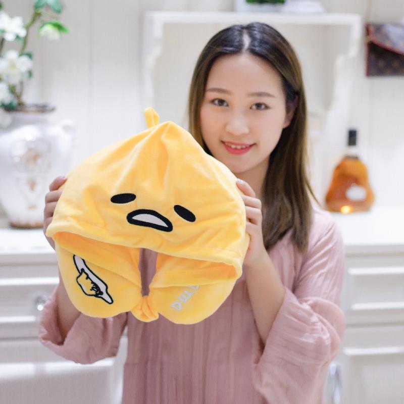 Cute Gudetama Anime Cute Egg Yolk Plush Toys Travel Pillow Shoulder Pad Portable U-shaped Headrest Long Trip Girl Gift