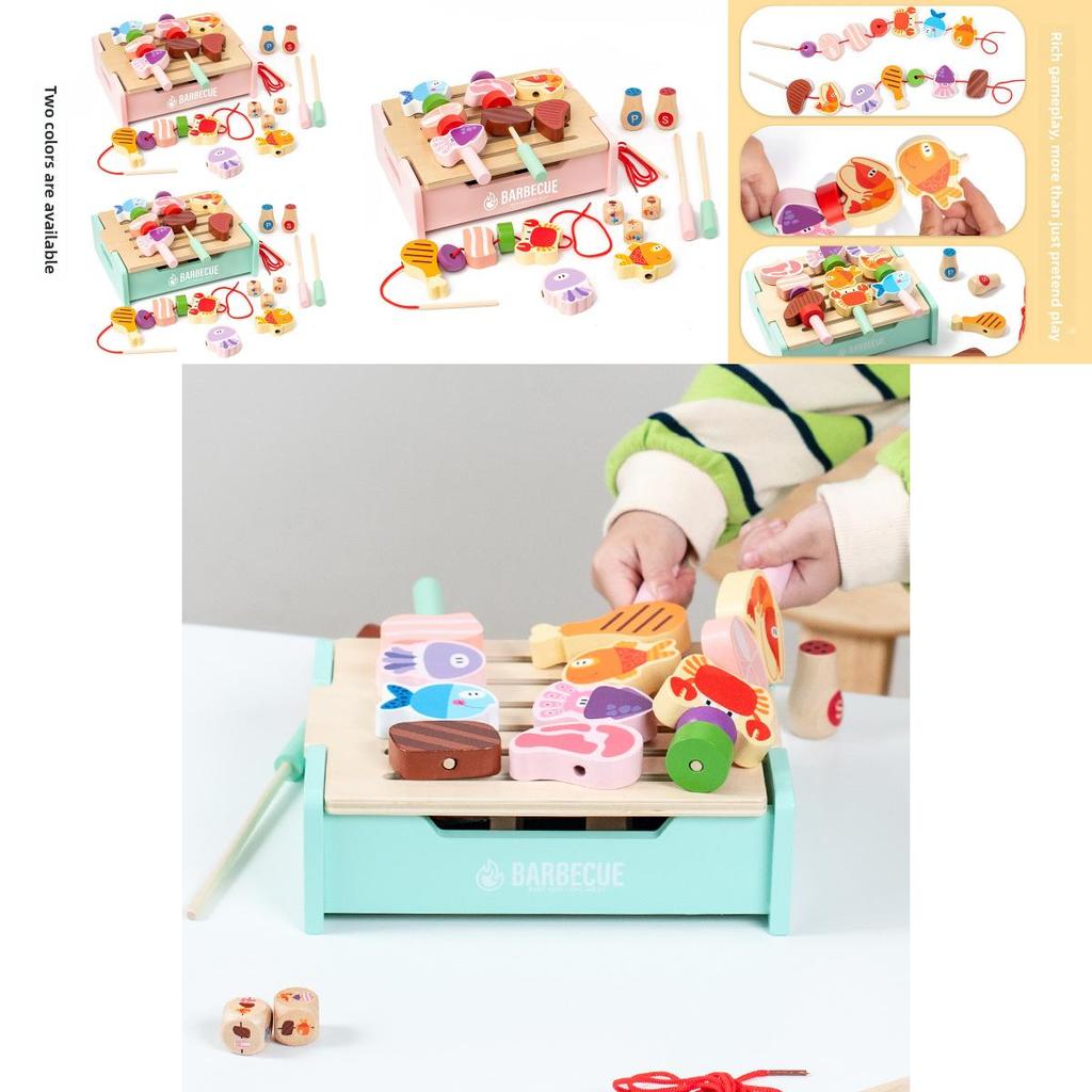 Wooden Kids Barbecue Grill Playset With Interactive Kitchen Toy For Family Fun