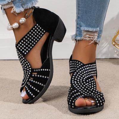 2023 New Fashion Comfortable Sandals Women's Rhinestone Zipper Crystal Indoor Shoes Women's Open Toe Shoes