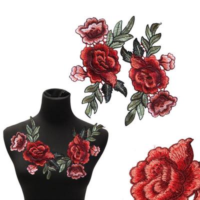 2Pcs/Set Rose Flowers Patch Floral Embroidered Applique Patches Sew On For Diy