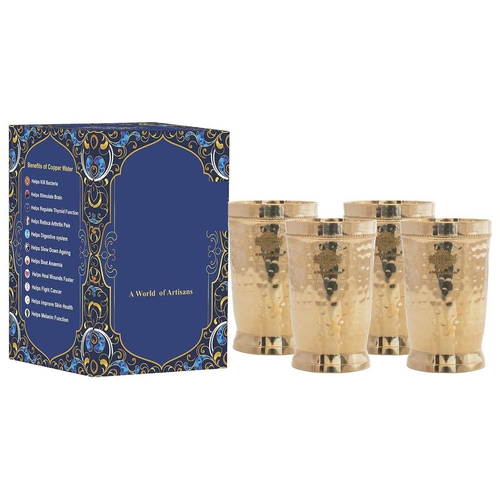 Pahar din Alama Pură cu Design Embosat, pentru Băut Servit Apă, Yoga & Ayurveda