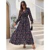 Fashion V-neck Long Sleeve Printed Loose Women Dress Spring Autumn Elegant A-line Party Long Versatile Dress Slim Fit Holiday Women's Clothing
