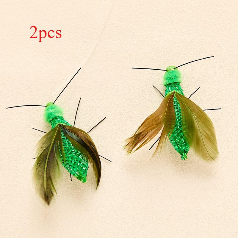 2pcs Simulation Insect Shapes Feather Cat Toy Replacement Head Kitten Cat Teaser Pet Toy