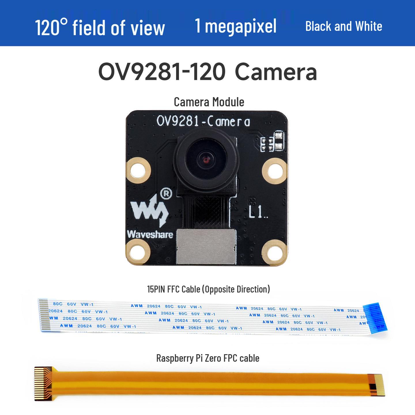 MicroSnow Raspberry Pi Camera with Global Shutter OV9281, 1MP, Adjustable FOV 120° FOV Camera OV9281