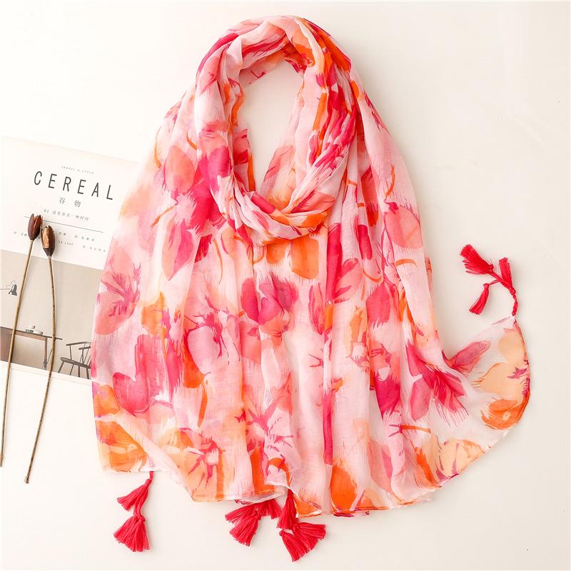 Fashion Aztec Floral Thin Tassel Viscose Shawl Scarf Lady Print Soft Pashmina Stole Wrap Snood Bufandas Muslim Hijab Sjaal