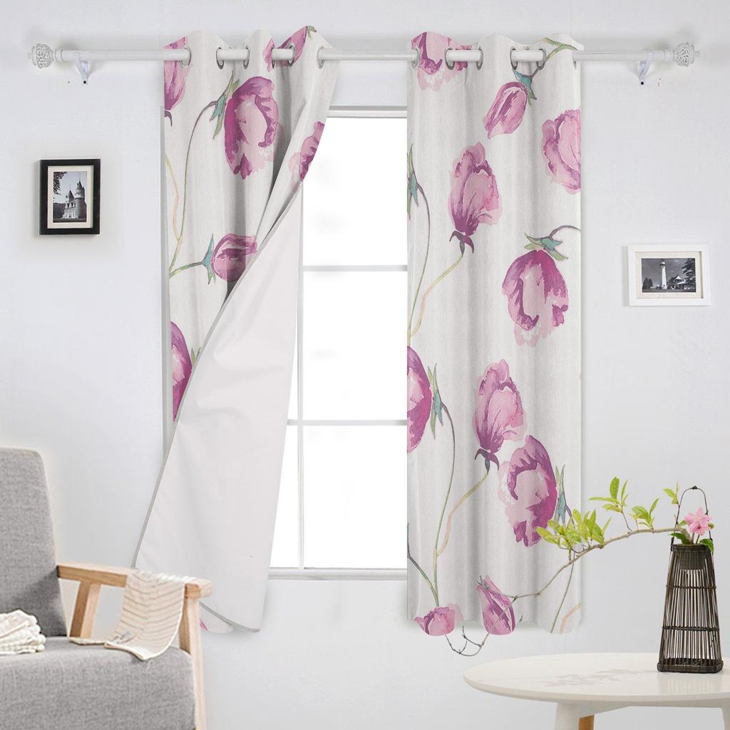Pink Flower White Blackout Curtains For Living Room Bedroom Printed Window Treatment Drapes Home Decor