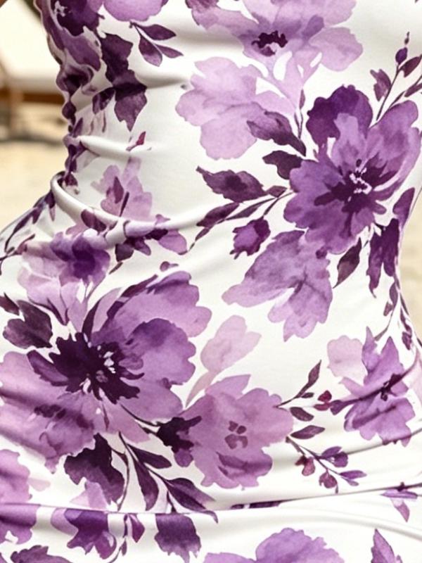 Women's Elegant Floral Sleeveless Bodycon Mini Dress, High Waist Slim Fit Casual and Party Wear
