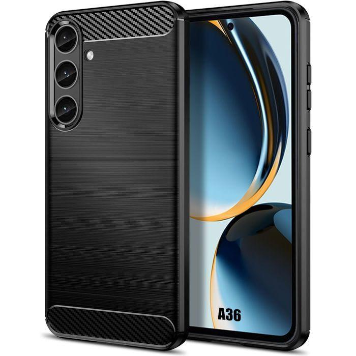 Coque pour Samsung Galaxy A36 5G - BOOLING - Silicone Anti-Rayures Motif Fibre Carbone Noir