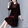 Women's Gold Velvet Dress Spring Autumn Round Neck Solid A Line Dress Midi Length Dresses