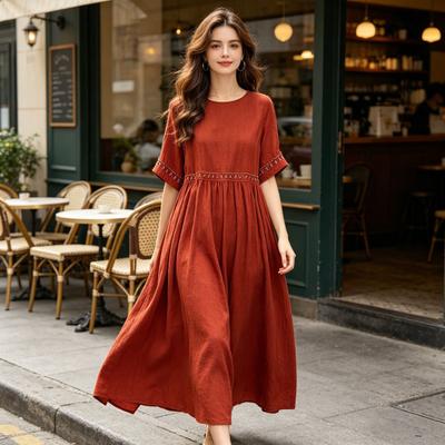 Vestito Estivo da Donna Taglie Forti Boho Manica Corta Girocollo Lento Lungo Casual Svolazzante da Spiaggia A-line