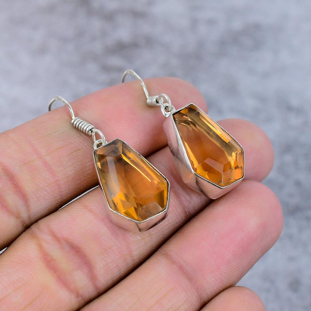Honey Topaz Gemstone Handmade 925 Sterling Silver Jewelry Earring 1.58" M-365