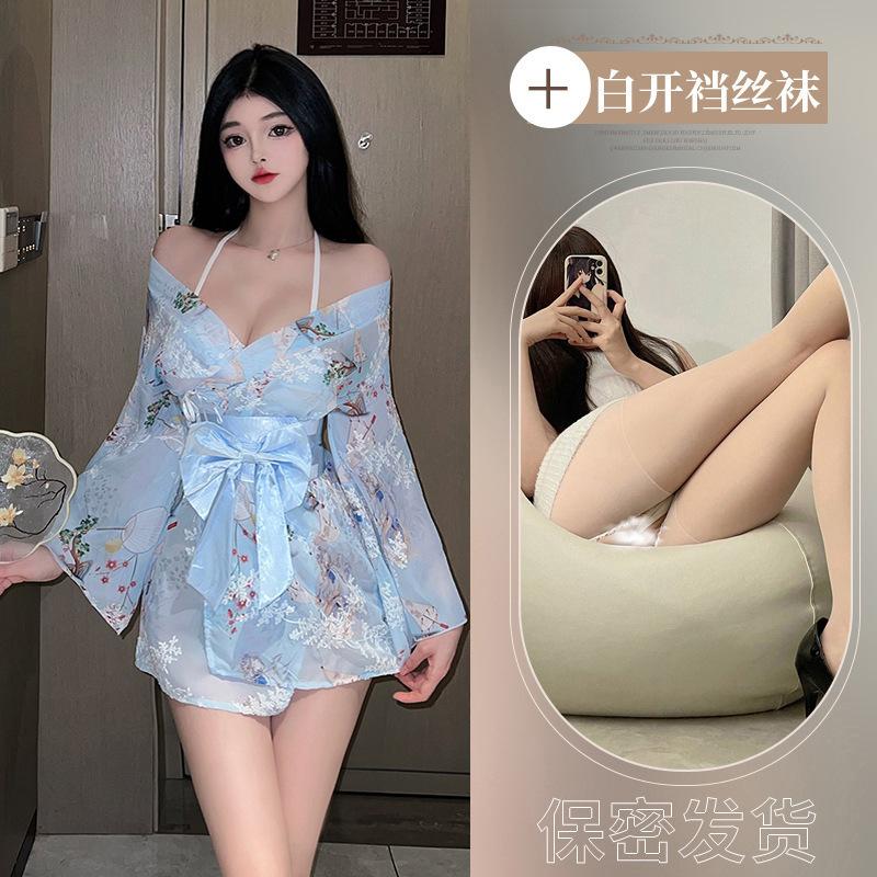 Sexy lingerie kimono bathrobe set uniform seduction print Japanese bow sexy Japanese pajamas new