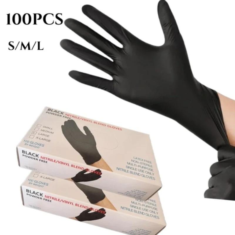 100PCS Disposable Nitrile PVC Gloves Black Thick Durable Beauty Catering Home Protective Handwear Cleaning Safety Accessories S