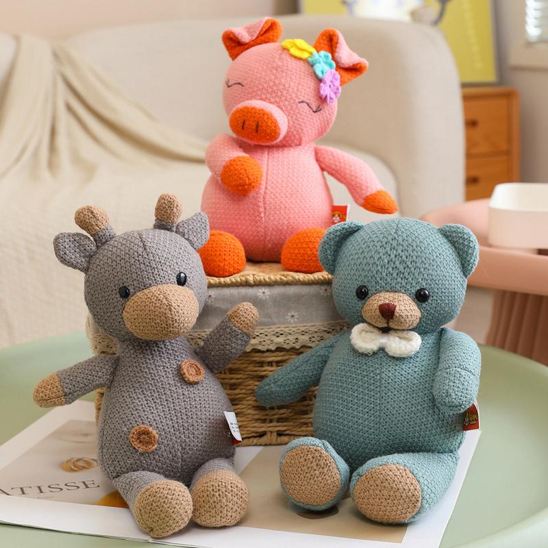 Superior-Grade Cute First-Class Knitted High-Standard Animal High-Standard Plush Play Sets High-Standard Bear Pink Premium-Quality Pig