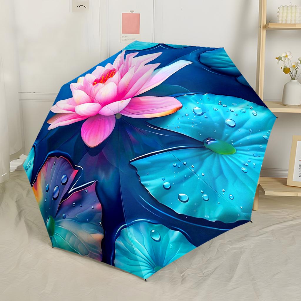 Stained Glass Carnivorous Plant Portable Automatic Umbrella Folding Umbrella with 8 Ribs Durable Plastic & Iron for Outdoor Daily Use
