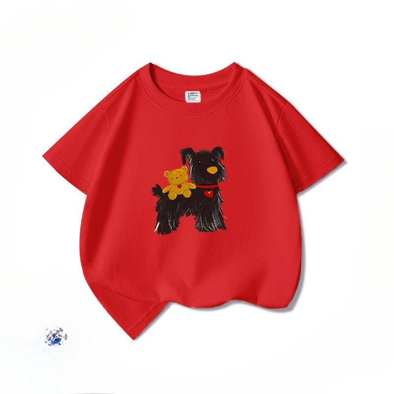 Summer Kids T Shirt with Dog Print Short Sleeve Round Neck Tee for Girls Kids Clothes Girls Clothes