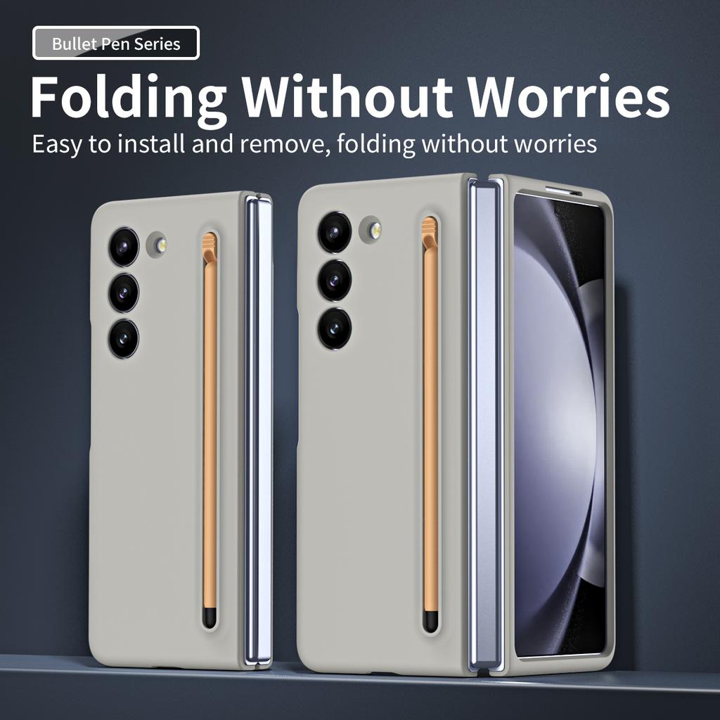 For Galaxy Z Fold6 5G Phone Case Skin-Touch Hard PC Shell with Stylus