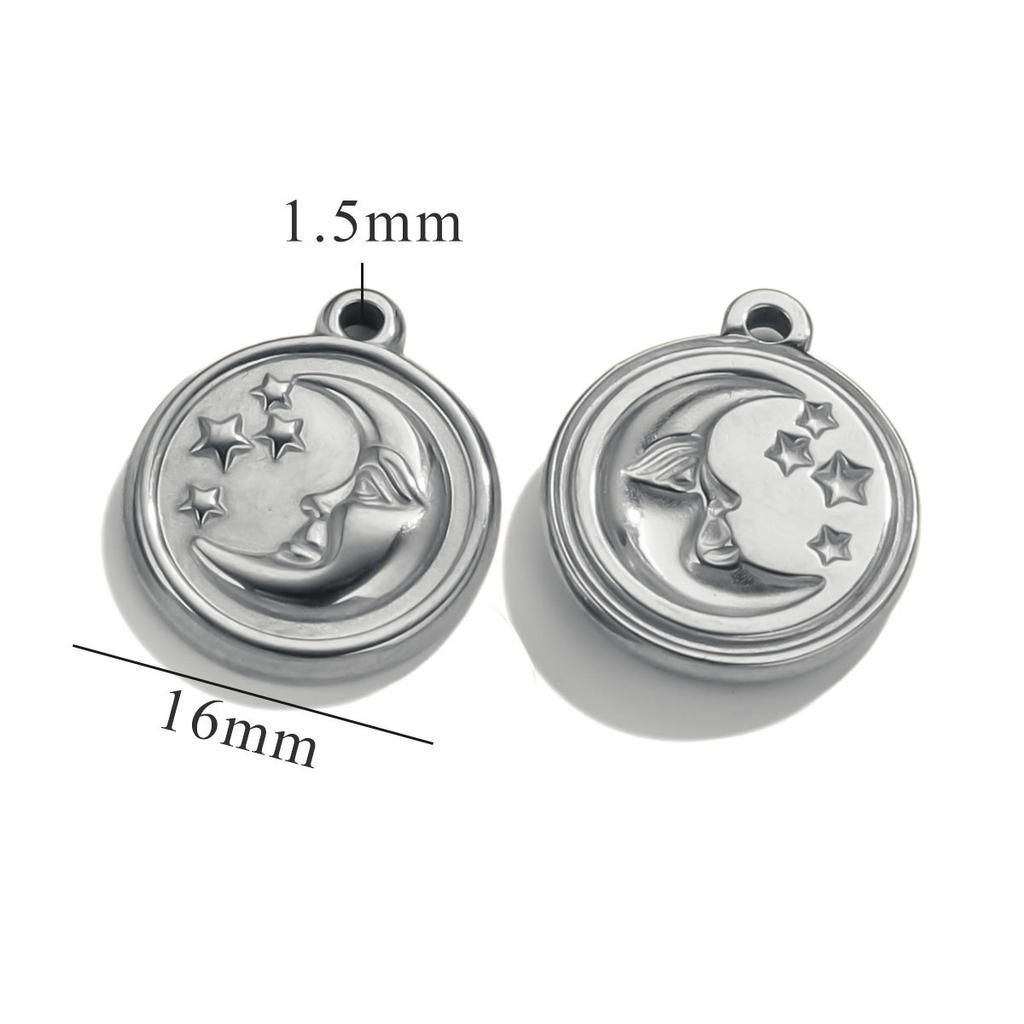 3pcs/Lot Vintage Stainless Steel Smiley Sun Moon Pendant Stainless Steel DIY Pendant Necklace Handmade Accessories