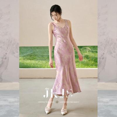 Robe à bretelles jacquard style chinois nouveau JK&JS Yunyanluo