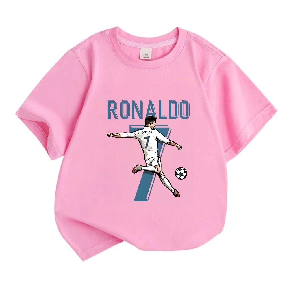 Kids Boys Girls 100% Cotton Crew Neck Short Sleeve T-Shirt, Soccer Player No.7 Print Casual Tees for Sports Fans Children Everyday Wear Top