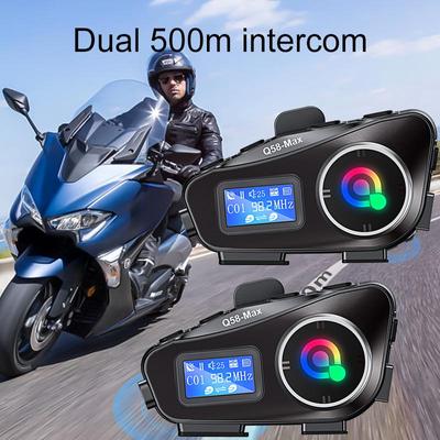 Q58-Max Motosiklet Interkom Kask Kulaklık BT5.3 500 M intercomunicador Moto FM Radyo Müzik Paylaşımı LCD Ekran Kulaklık 2 Riders 2024 Yeni