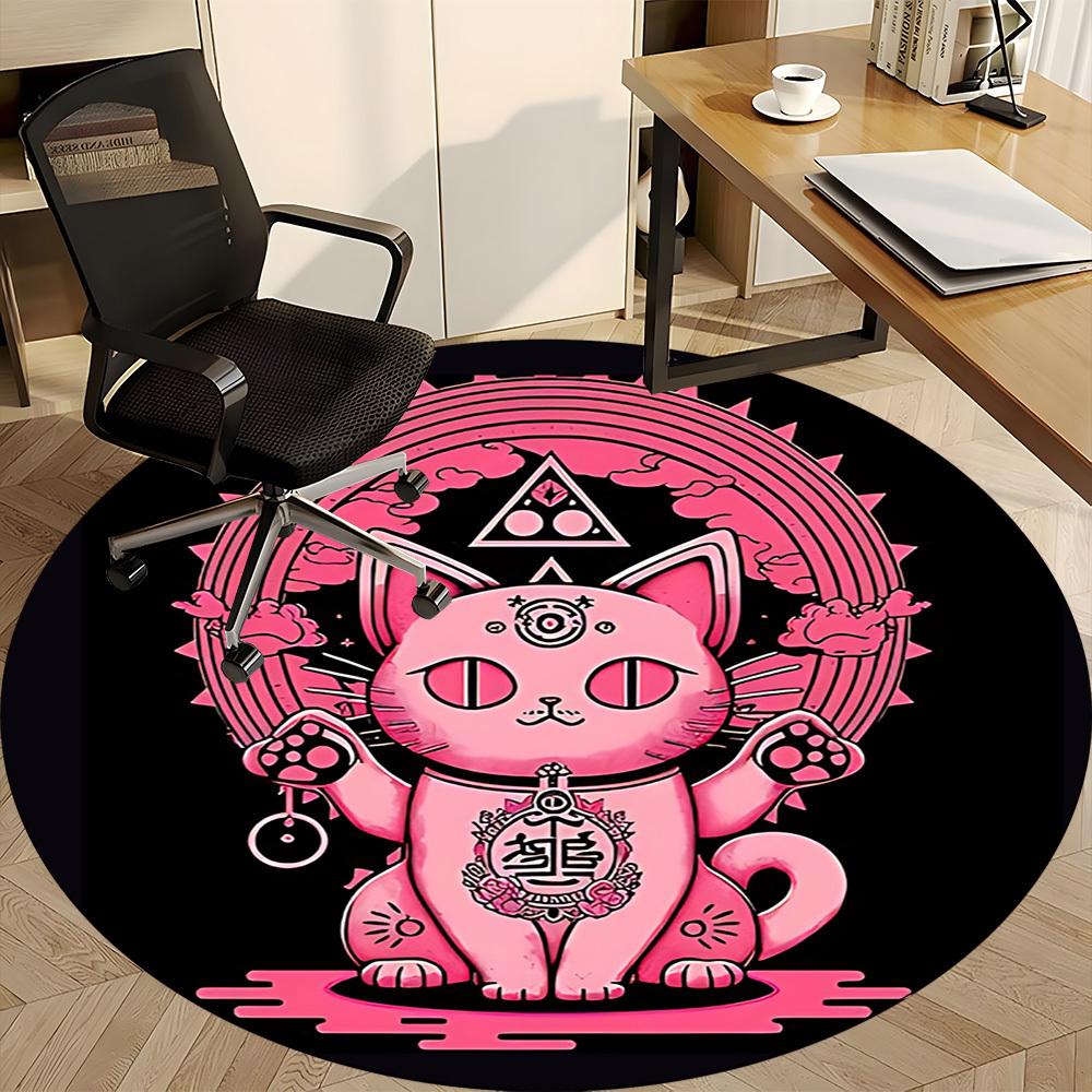 1pc Pink Cat Mandala Office Round Area Rug, Under Office Chairs Bedroom Living Room Home Decor, Room Deco