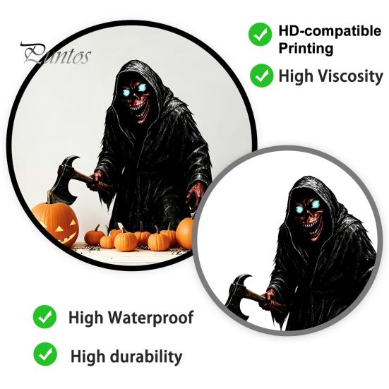 Creepy Ax Man Wall Decor Halloween Reaper Sticker, Scary Black Robed Demon with Decal, DIY Gothic Murals PVC Waterproof Art for Home Window Glass Easy