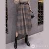 Asymmetrical Flared Midi Glen High with J-Scott Skirt, Length, Plaid, Waist, Tweed, Belt, Brown, JS23-BR-M