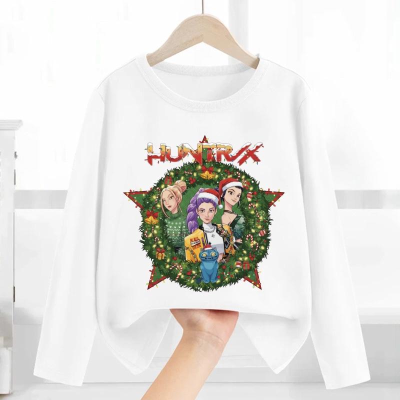 Merry Christmas Kpop Demon Hunters Print Fashion Kids T Shirt Casual Children Clothes Autumn Baby Boys Girls Long Sleeve T-shirt