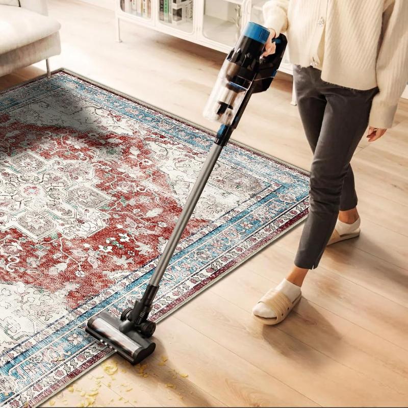 Bereichsteppich Waschbarer Teppich Grau Vintage Traditionell Bodenbelag Faltbar Dünn Retro Akzent Innen Distressed Teppich Blumendruck Matte Schlafzimmer Wohnzimmer