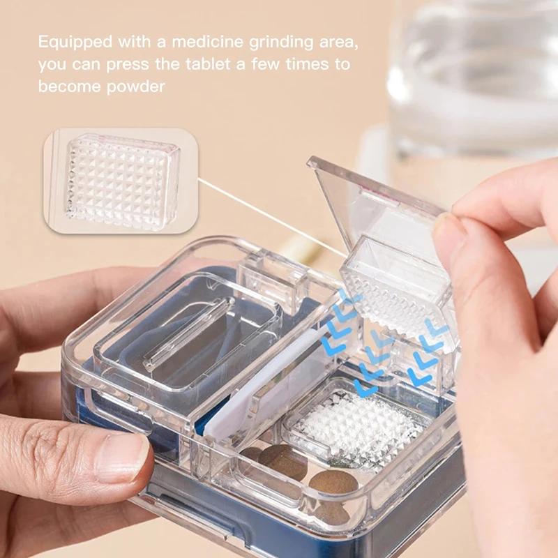 1pcs 4 In 1 Portable Pill Box Powder Tablet Grinder Powder Pill Cutter Medicine Splitter Box Multifunctional Pill Cutter Divider
