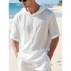 Mens Linen Hooded Short Sleeve T Shirt Loose Fit For Beach Vacation