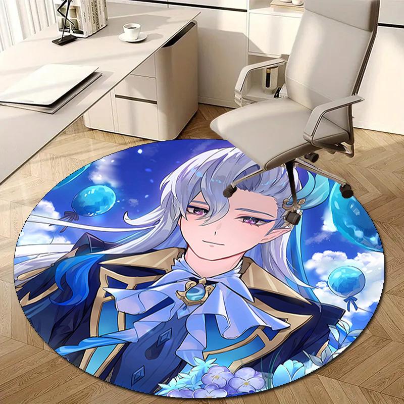 1pc Genshin Impact Neuvillette1 Design Printed Area Round Carpet for Bedroom Living Room Home Decor Rugs Mat Non Slip Mat Rug for Bedside