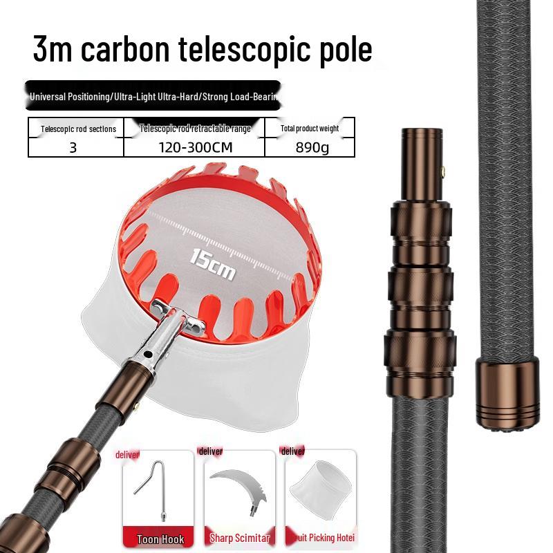 Telescopic Pole Fruit Picker for Persimmon, Loquat, Bayberry, Peach, Plum, Jujube, Apricot, and High-Altitude Harvesting