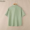 ZANZEA Women Casual Turn Down Collar Loose Short Sleeve Stripe Blouse