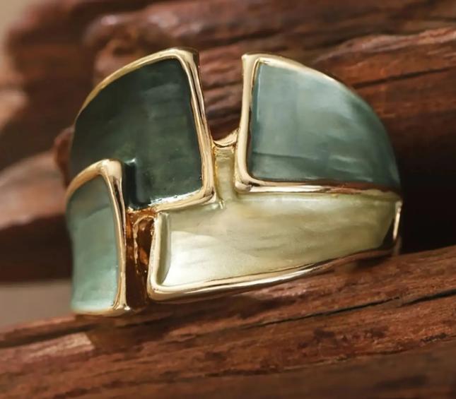 Vintage Green Enamel Geometric Irregular Wide - for Women
