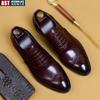 Genuine Cow Leather Brogue Wedding Business Men Casual Flats Vintage Handmade Oxford Shoes for Men Black Burgundy 2024