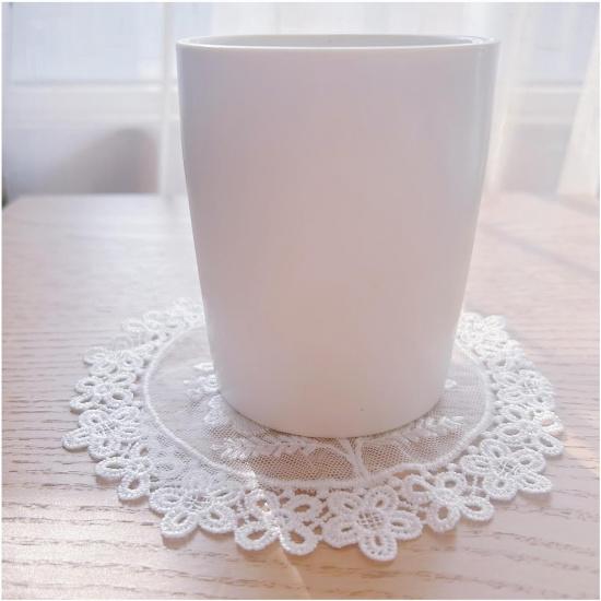 Round Lace Placemats Set of 6 Flower Doilies Embroidered Table Mat Cup Mat Vase Mat (White Flower)