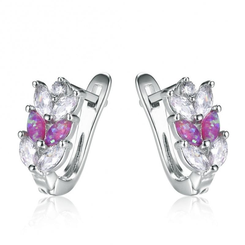 Creative jewelry blue imported purple diamond leaf-shaped ear buckle women's ins style personalized earrings