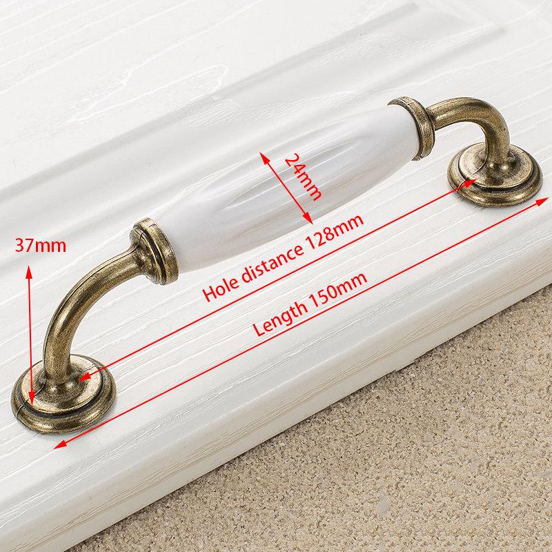 KAK Antique Bronze White Ceramic Cabinet Handles Zinc Alloy Drawer Knobs Wardrobe Door Handle Simple European Furniture Hardware