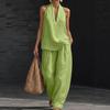 Completi due pezzi in cotone e lino da donna Top senza maniche con scollo a V e incrocio Pantaloni a gamba larga coordinati Outfit estivi per vacanze e relax