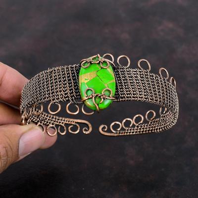 Kupfergrüner Türkis Edelstein Armreif Kupferdraht Umwickelter Armreif Verstellbarer Armreif Handgefertigter Kupferschmuck Geschenk für Mama Eleganter Armreif