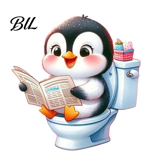 Toilet Lid Sticker Cute Animal Reading Newspaper Sticker, Funny Cartoon Waterproof PVC Self-Adhesive Tank Decal for Bathroom K
