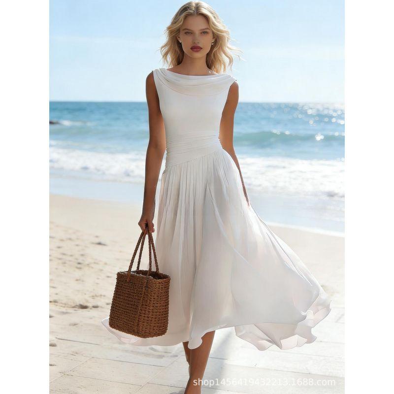 European and American Vacation Elegant Party Vacation Elegant Chiffon Dress New