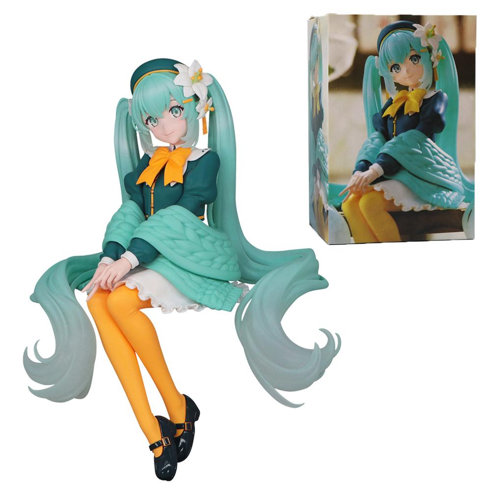 New Hatsune Miku Anime Model Lily Fairy Noodle Stopper Sitting Figure Peripheral Car Ornaments Model Decor Toys Birthday Presents