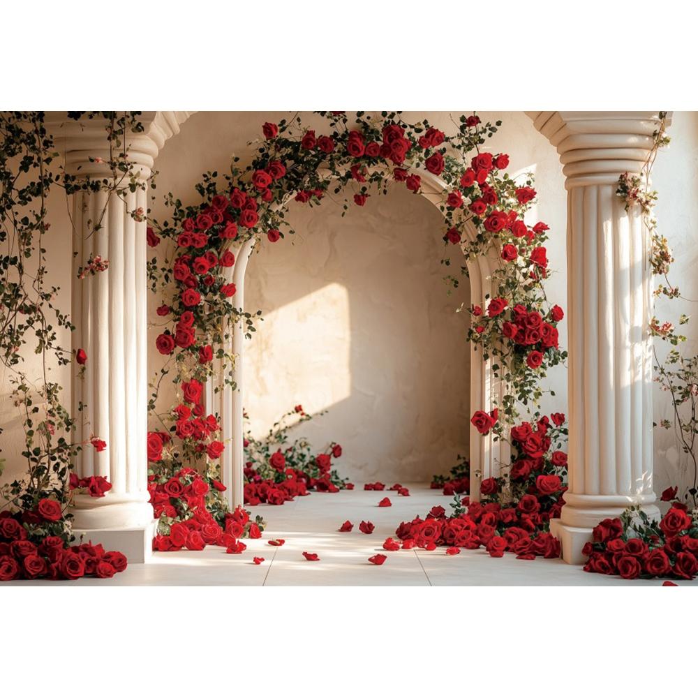 Valentine's Day Photography Backdrop White Arch Red Roses Love Heart Wedding Party Room Decor Girls Portrait Photo Background